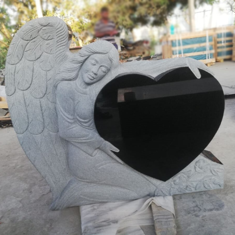 Stone Discover Angle memorial with black heart 768x768