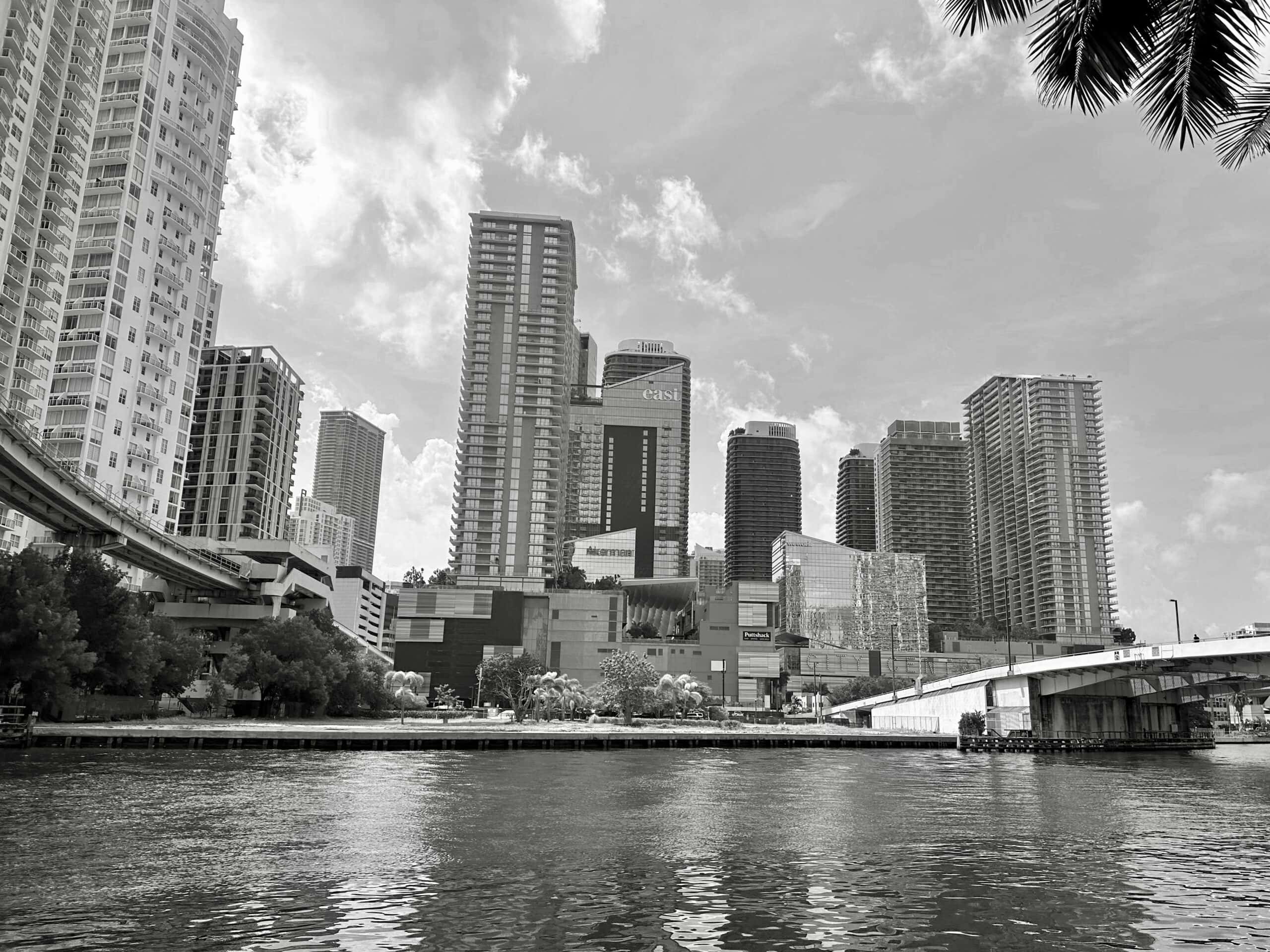 Brickell, Miami skyline from Biscayne Bay showing the residential tower cluster