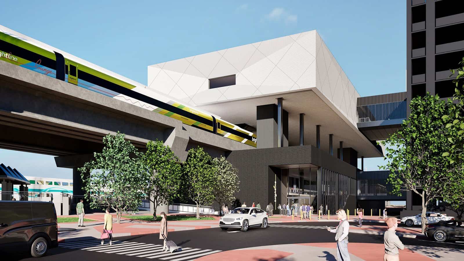 Rendering of Brightline West's Southern California station in Rancho Cucamonga
