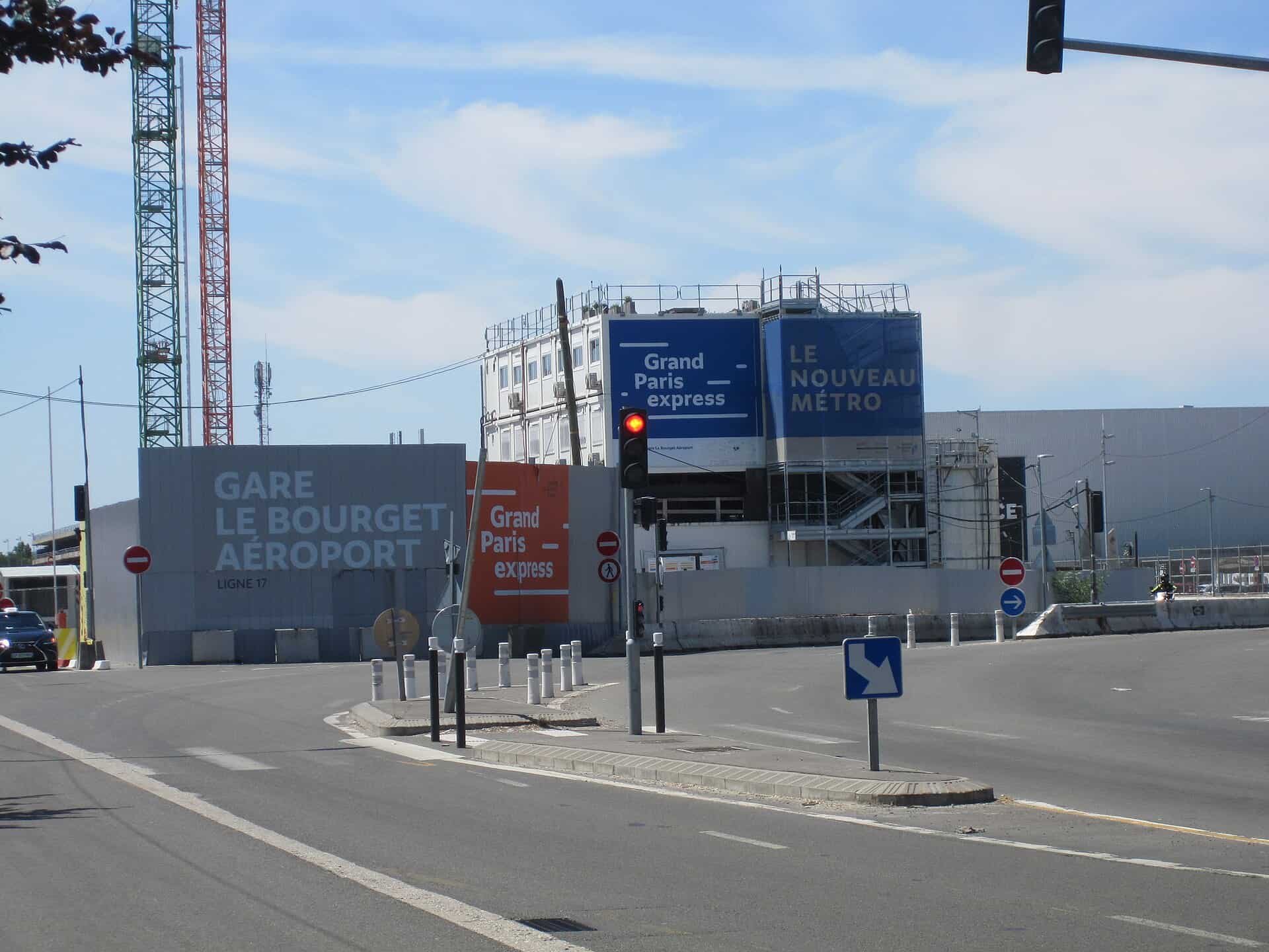 Construction work on a Grand Paris Express metro station at Le Bourget, France.