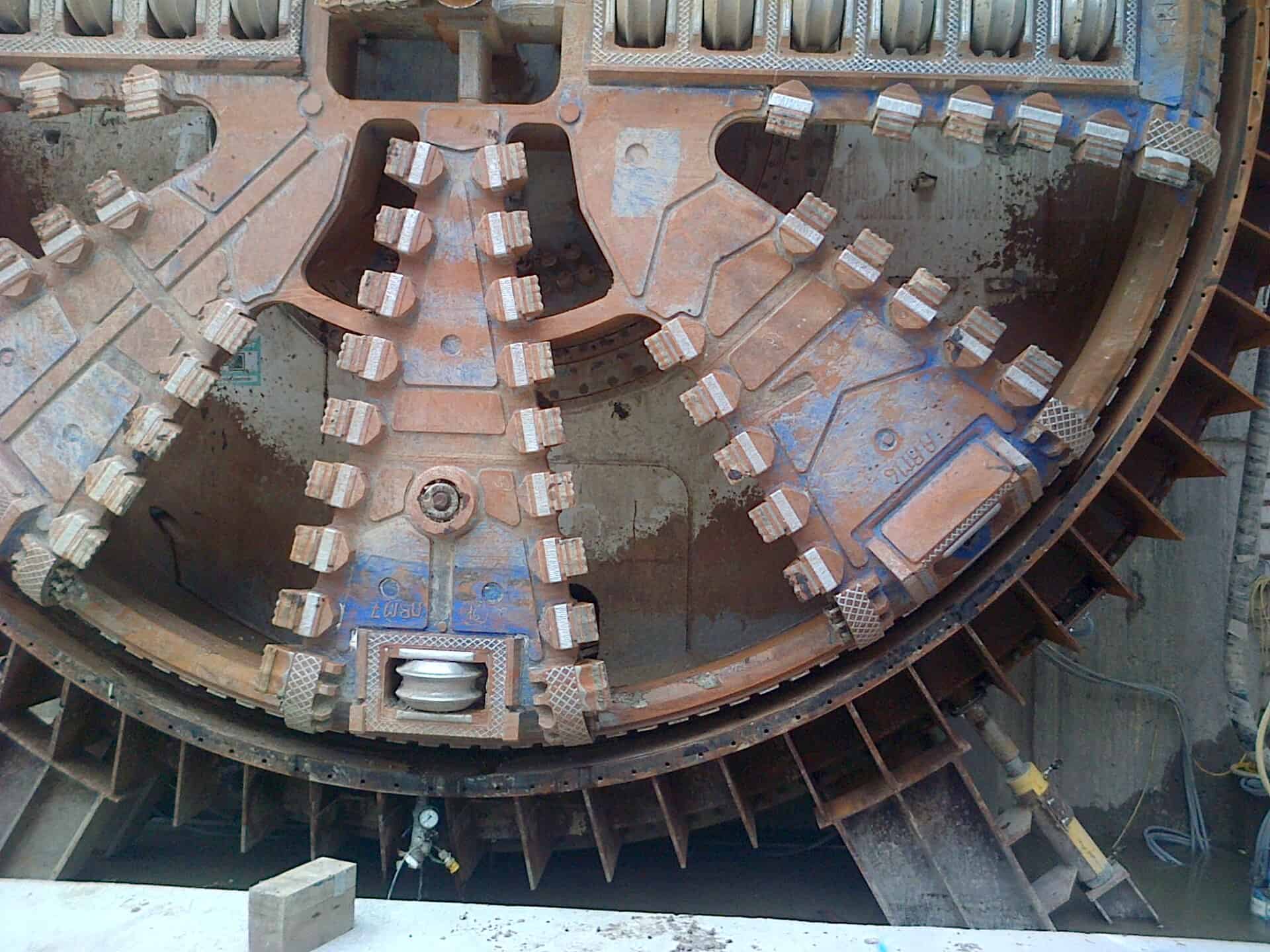 Tunnel boring machines staged at a heavy civil construction site