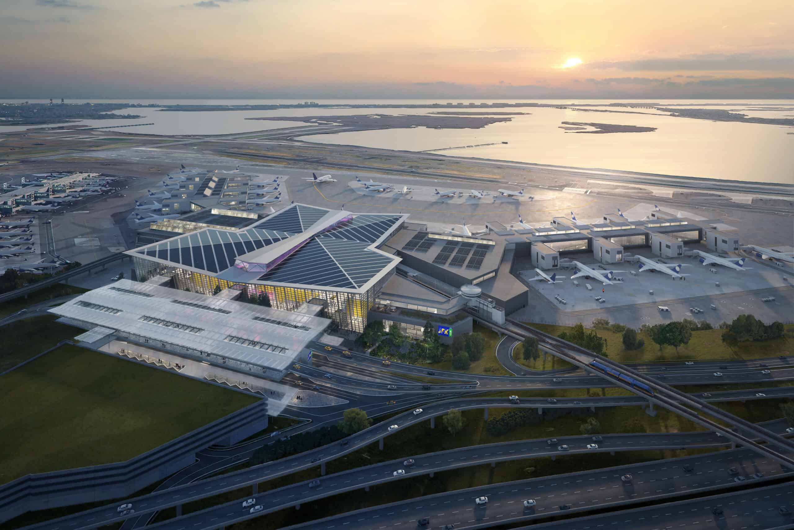 JFK Airport Terminal One facade — the existing terminal being replaced by the New Terminal One