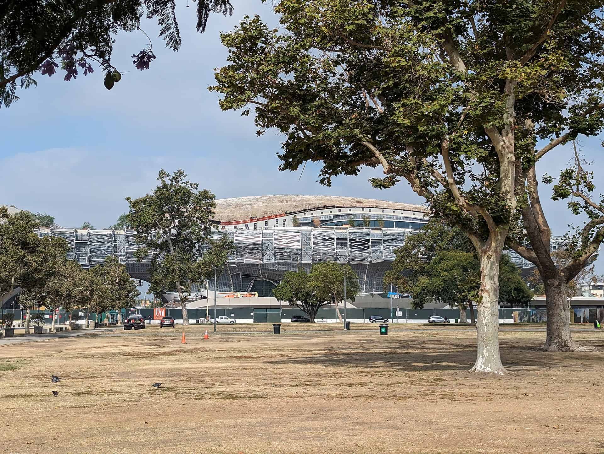 The Lucas Museum of Narrative Art under construction in Los Angeles's Exposition Park in 2023.