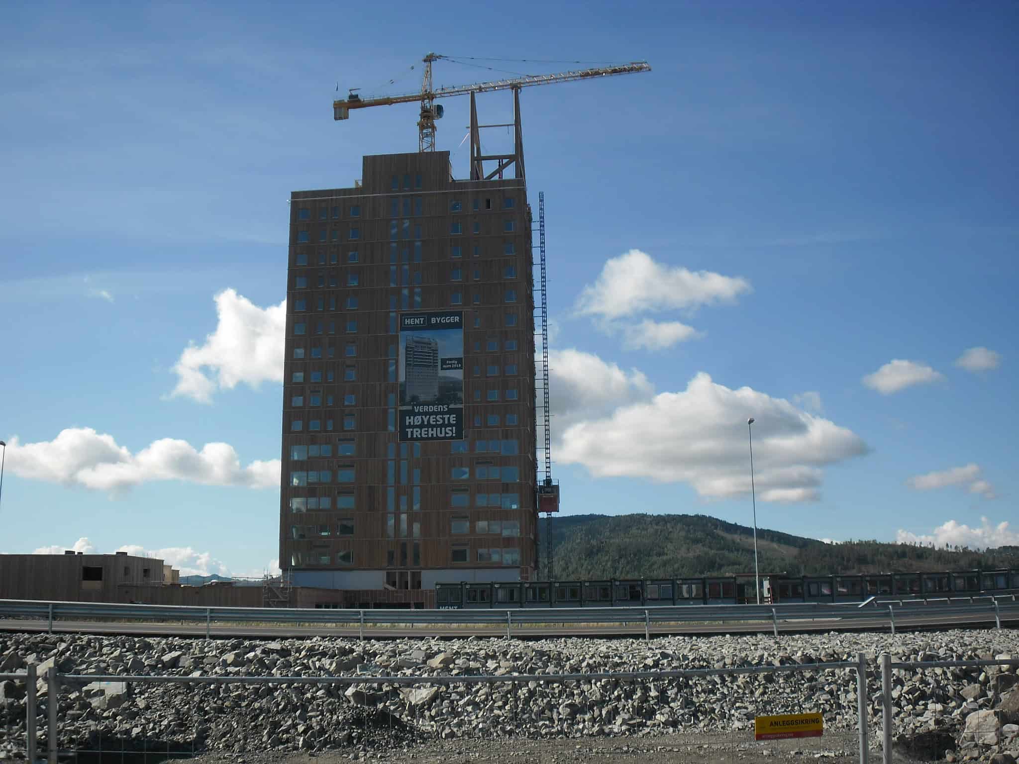 Mjostarnet tall mass timber tower in Brumunddal, Norway
