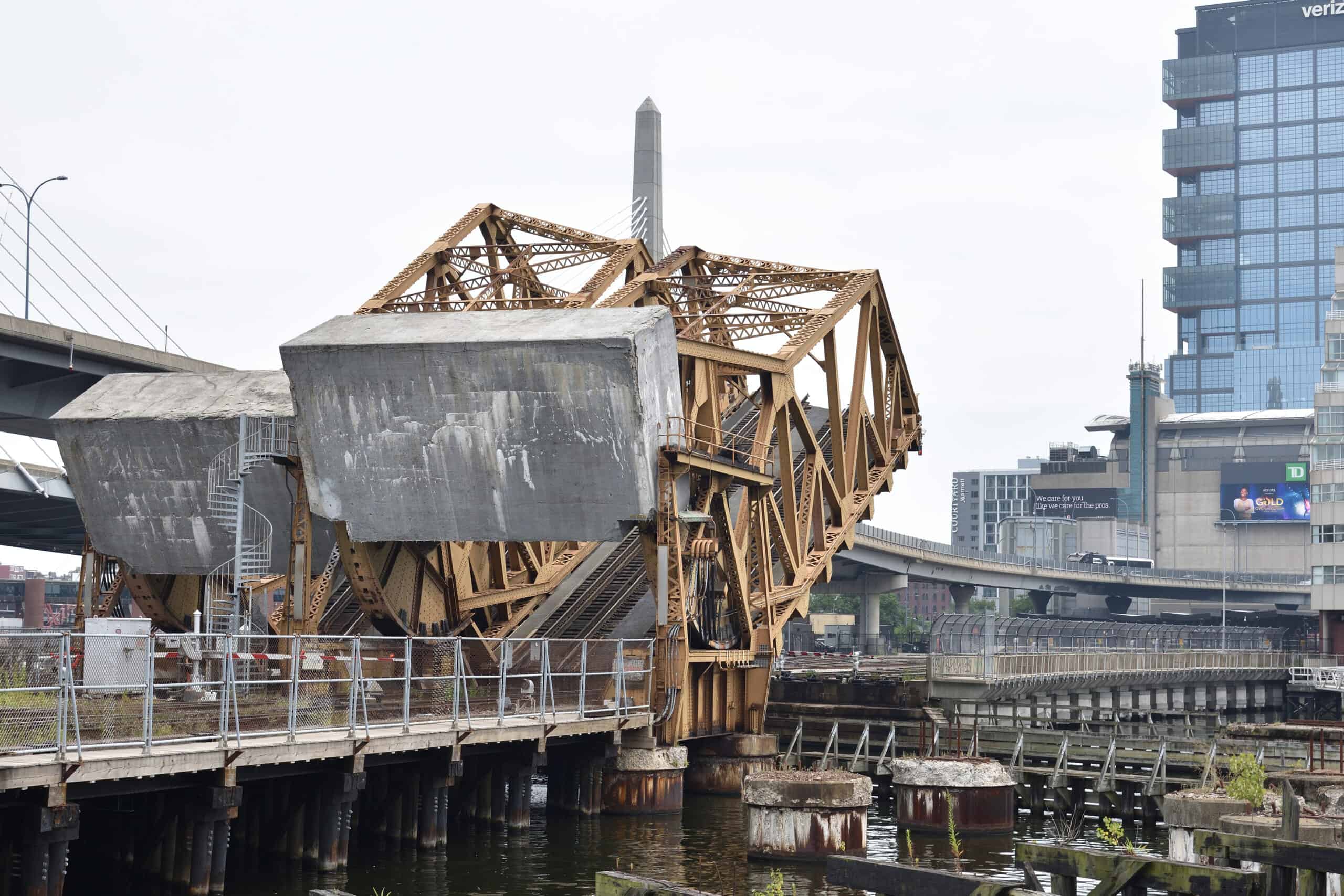 MBTA Draw 1 bridges raised at Boston North Station, July 2024
