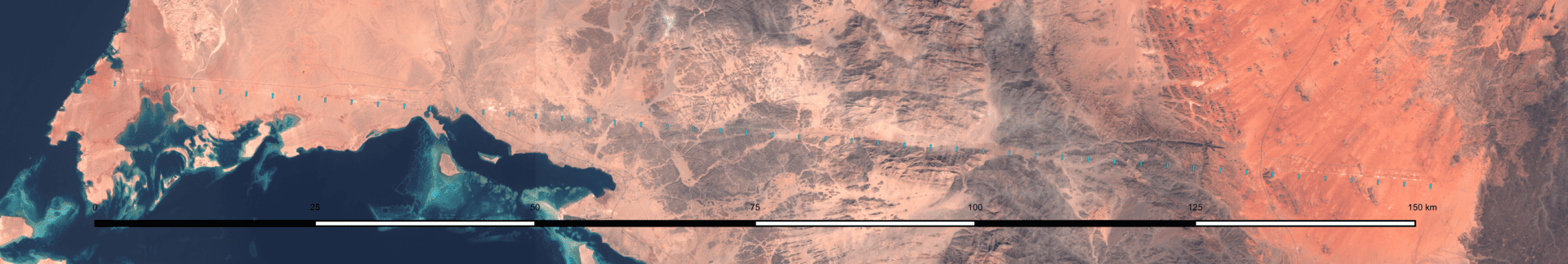 Satellite view of excavation along The Line corridor in Saudi Arabia in October 2022.