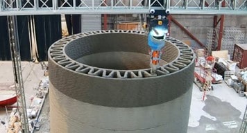 3D printed concrete wall illustrating layered cementitious extrusion