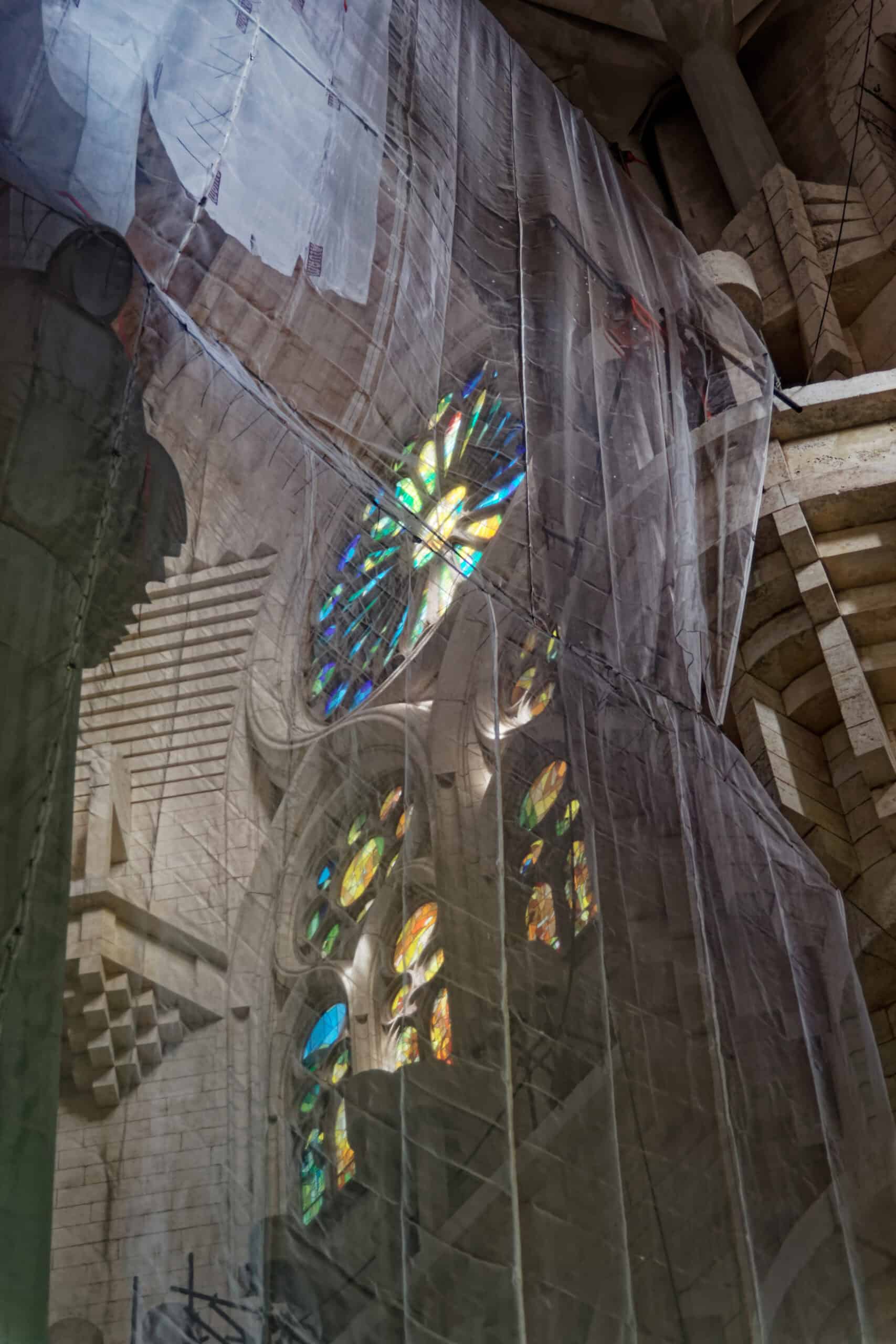 View upward into the Tower of Jesus Christ at La Sagrada Família in Barcelona