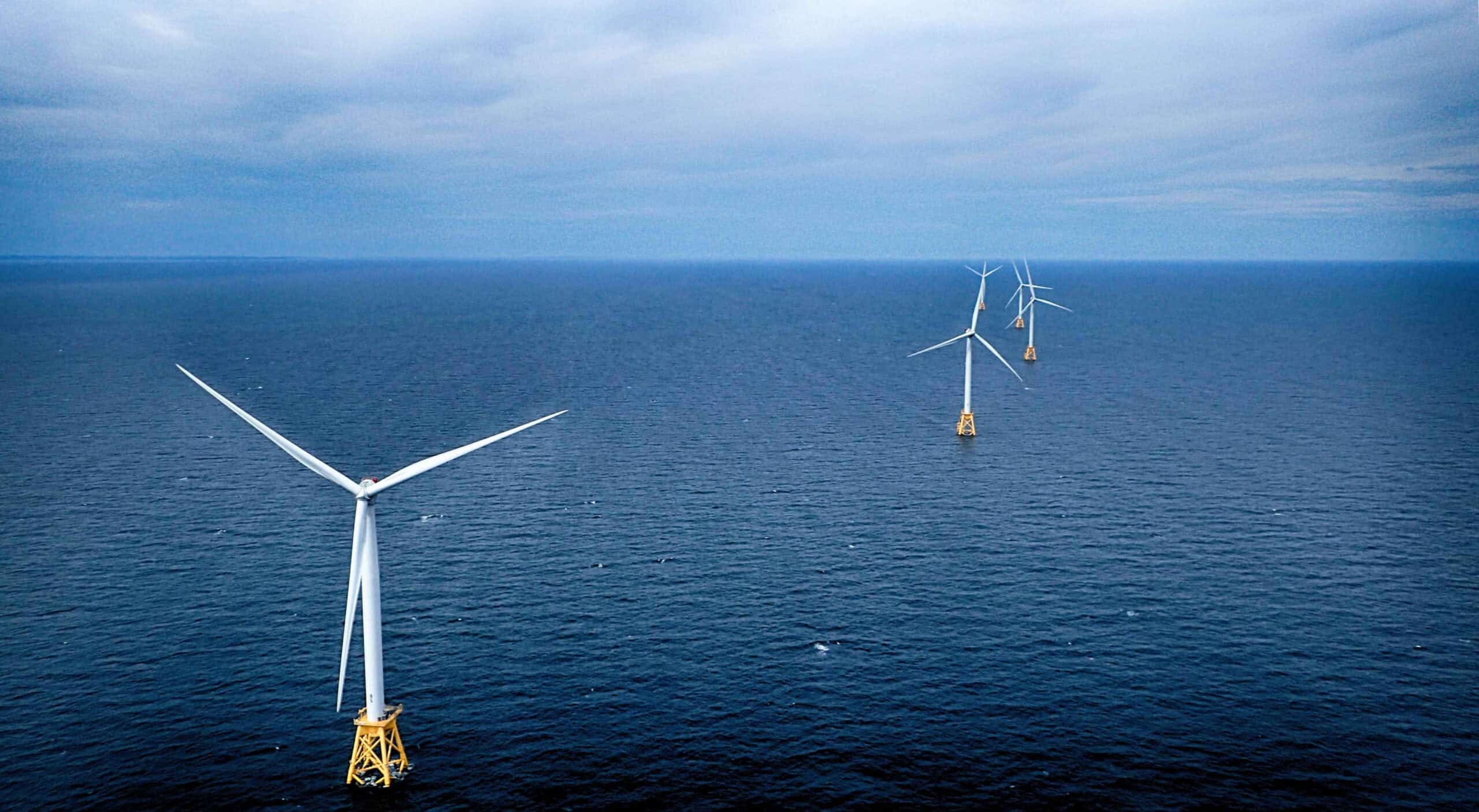 US offshore wind turbines on monopile foundations, illustrative of the CVOW build