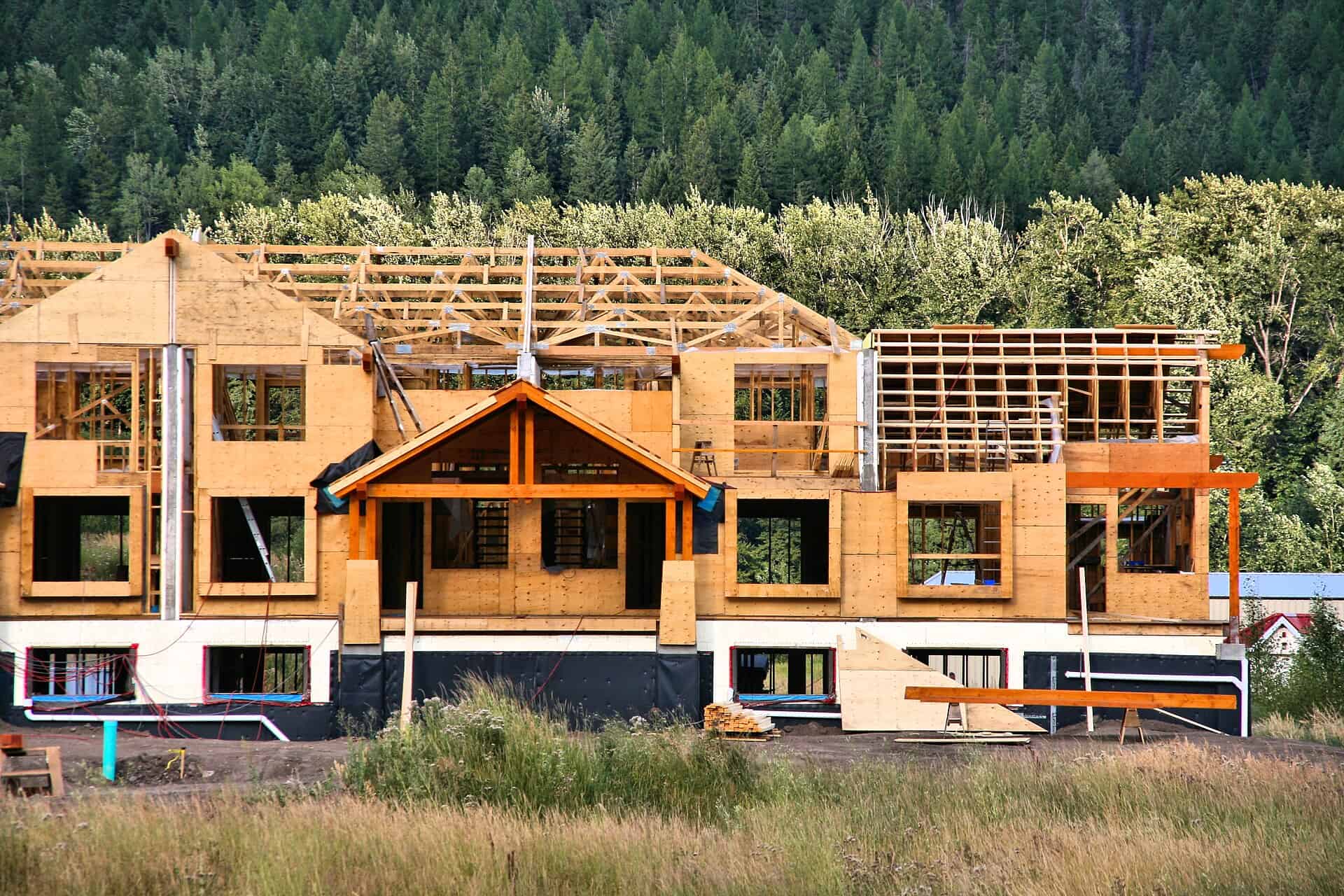 Wood-frame apartment building under construction in Fernie, British Columbia