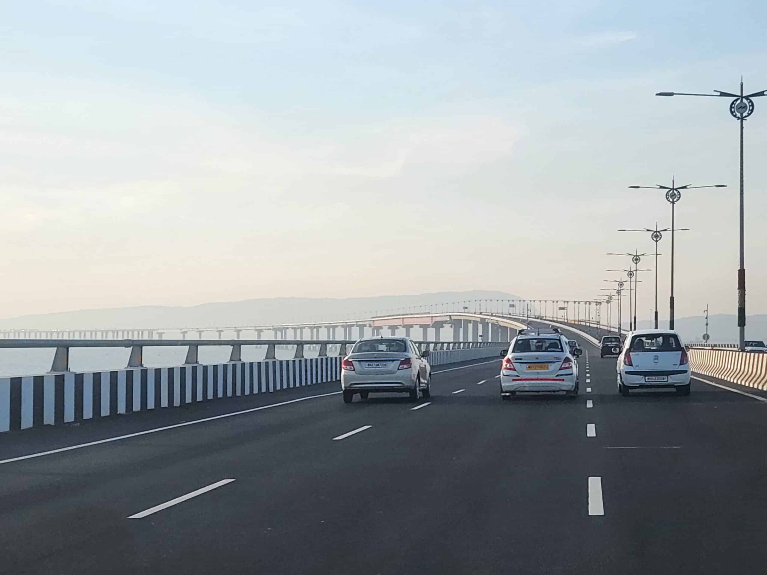Atal Setu sea bridge spanning Thane Creek between Mumbai and Navi Mumbai