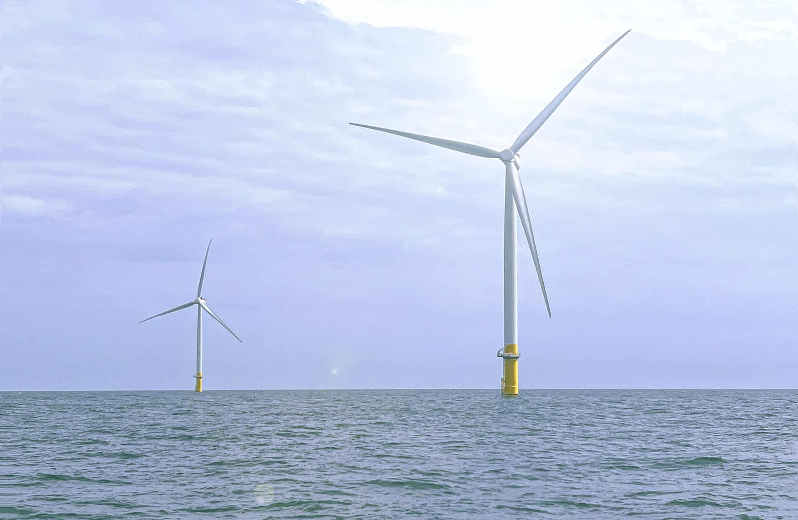 Wind turbines of the Coastal Virginia Offshore Wind project in the Atlantic Ocean
