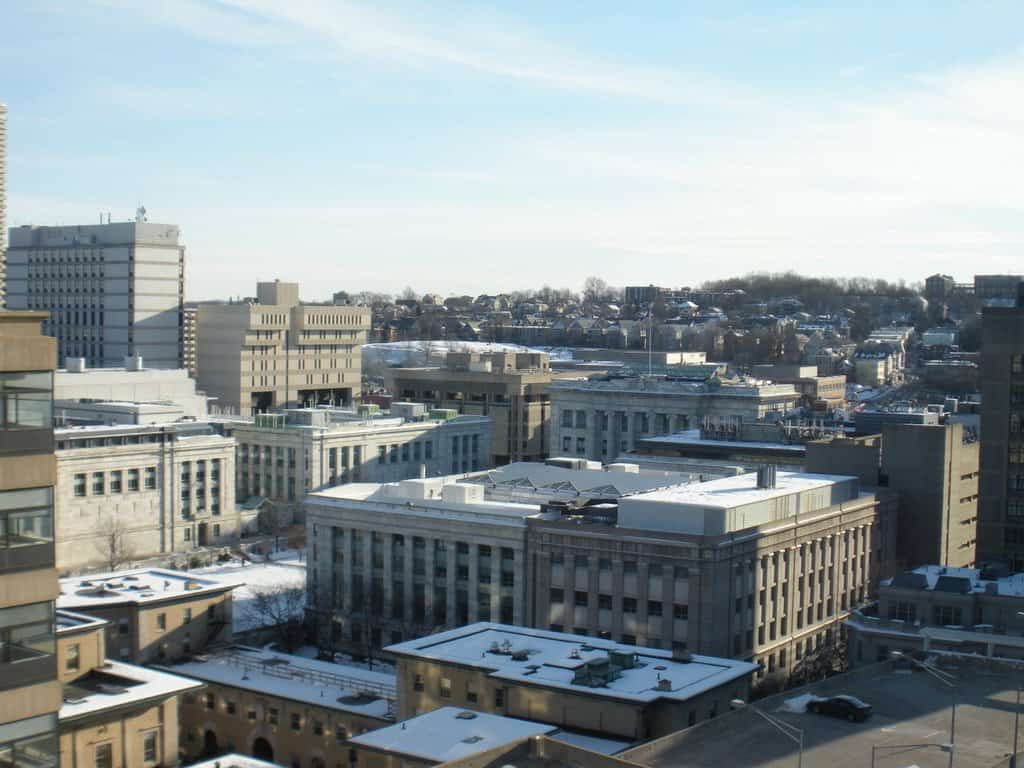 Buildings in Boston Longwood Medical Area, where the new Dana-Farber and Beth Israel Deaconess cancer hospital is rising
