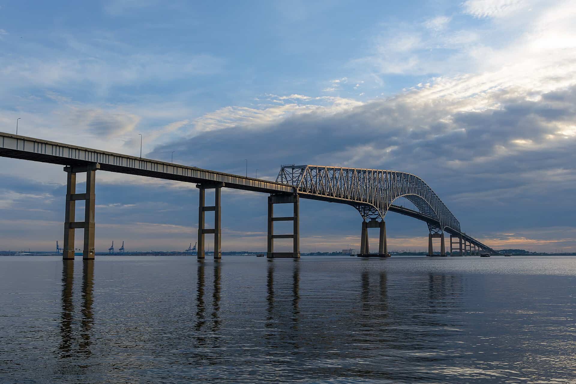 The Francis Scott Key Bridge spanning the Patapsco River in Baltimore before its 2024 collapse