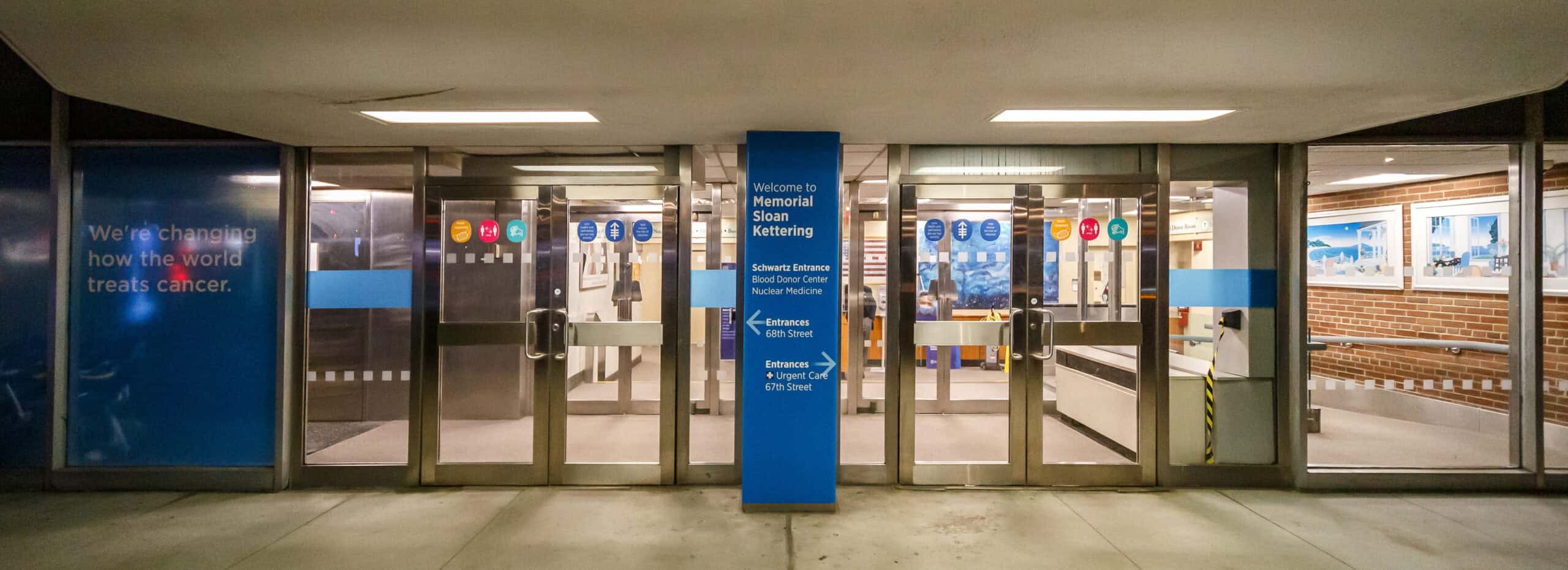 The Memorial Sloan Kettering Cancer Center entrance on First Avenue in New York