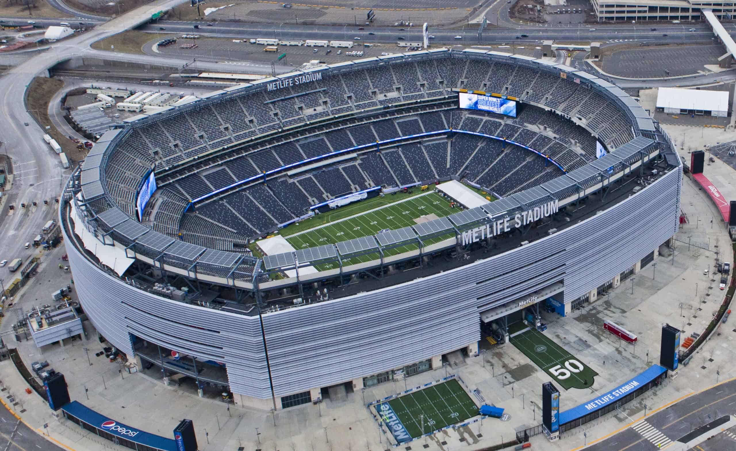 Aerial view of MetLife Stadium, recently awarded LEED Gold certification