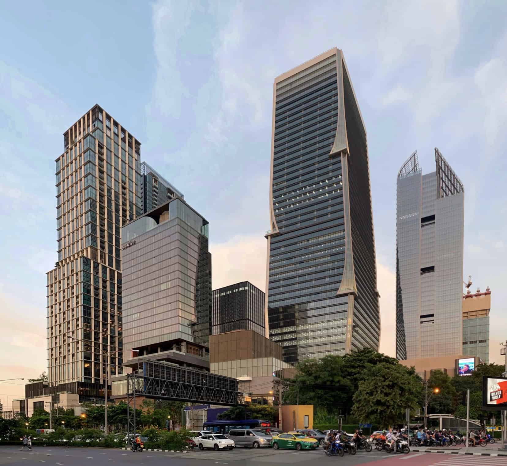 One Bangkok towers seen from Witthayu Junction in 2024