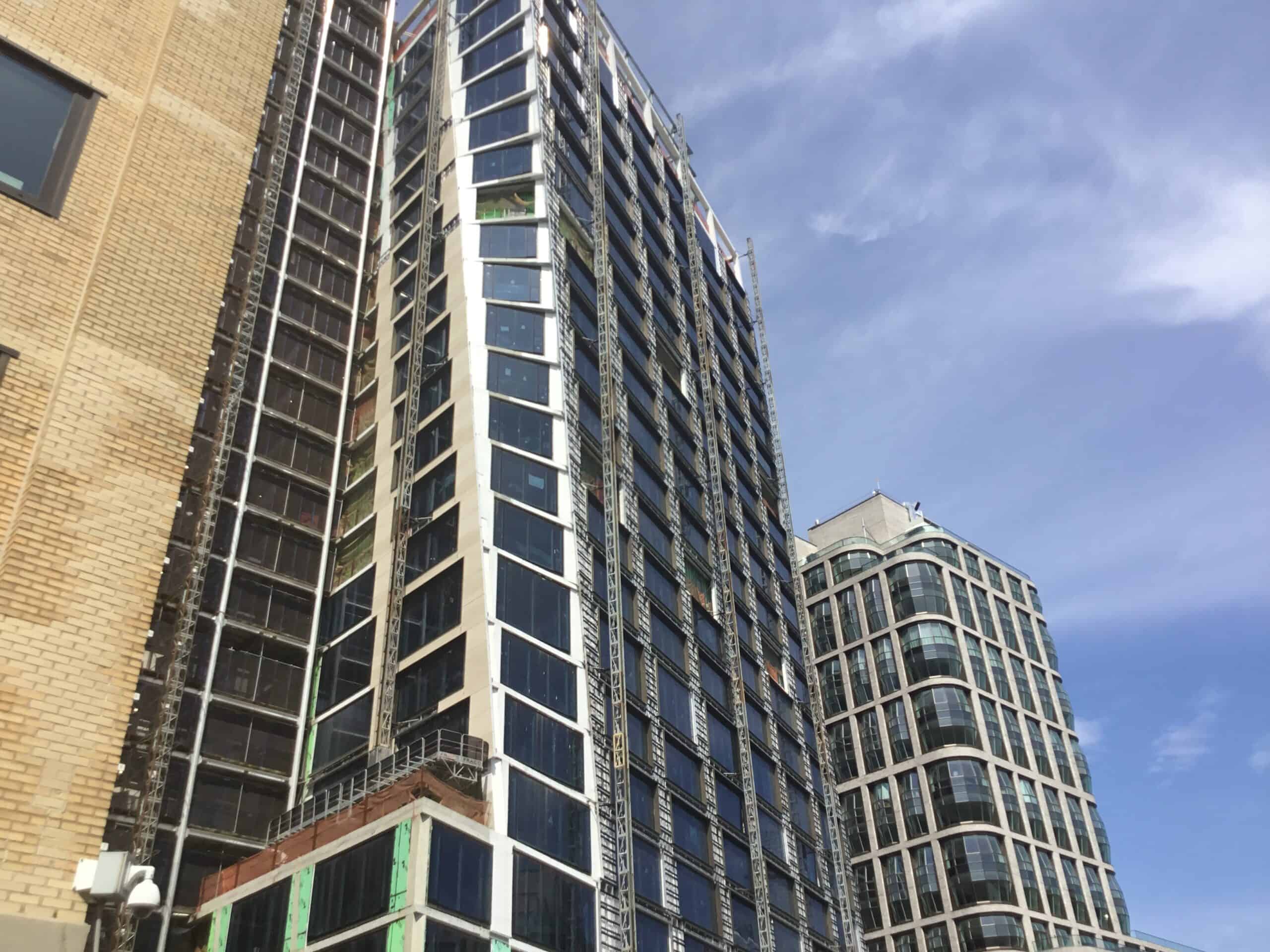 One High Line twin travertine-clad towers in West Chelsea, Manhattan