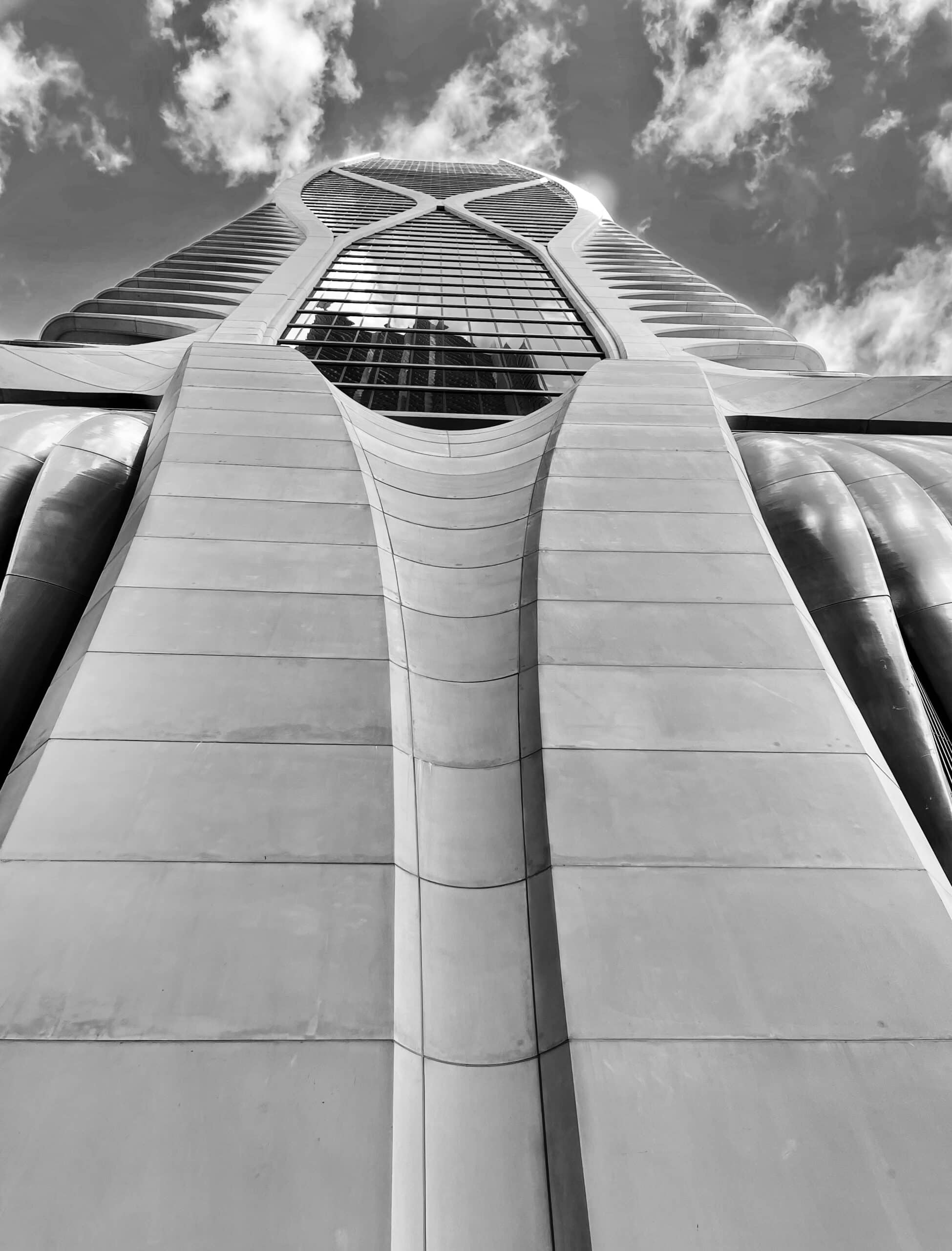 One Thousand Museum residential tower with its white exoskeleton in downtown Miami
