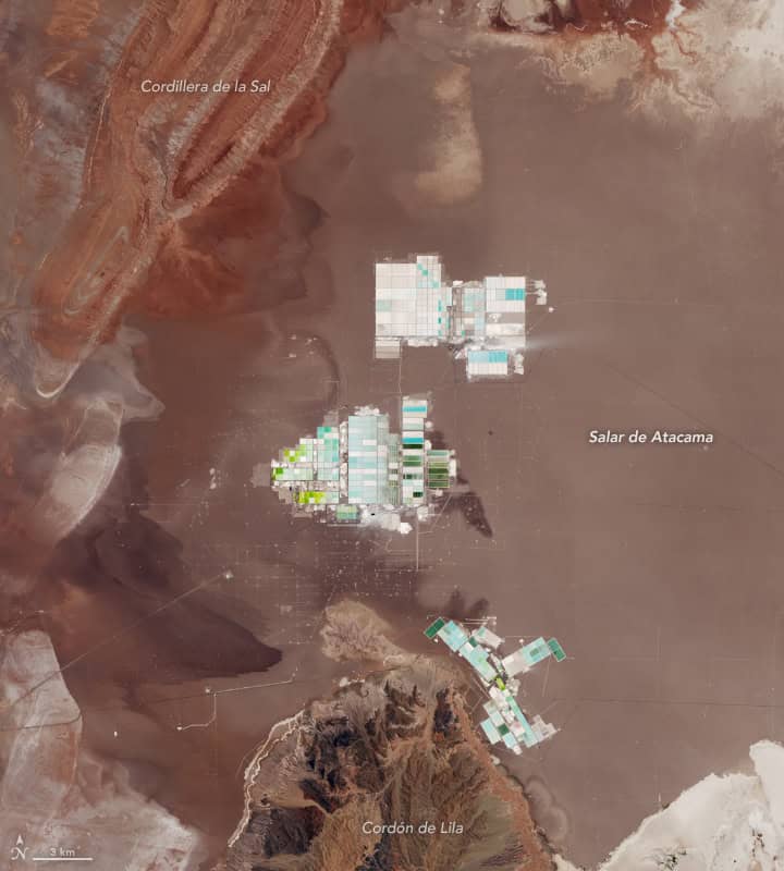 Lithium brine evaporation ponds at the Salar de Atacama