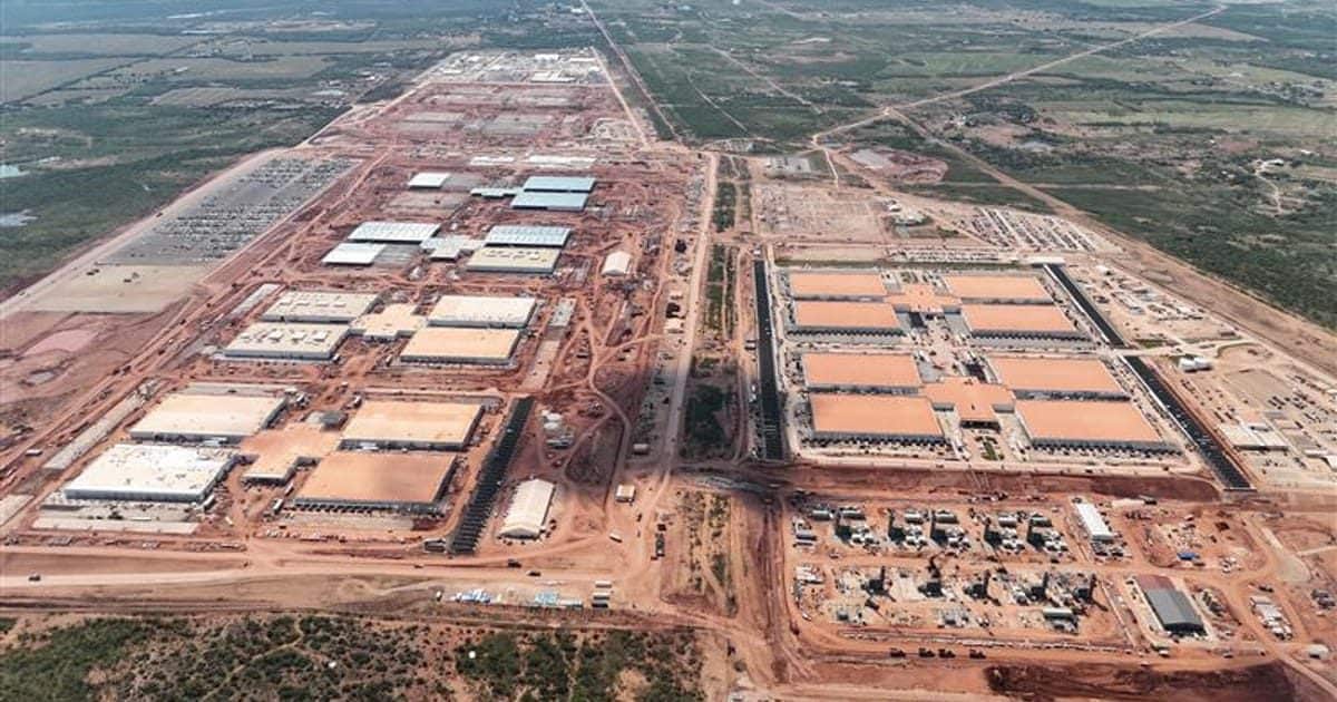 Aerial view of the Crusoe data center campus under construction near Abilene, Texas