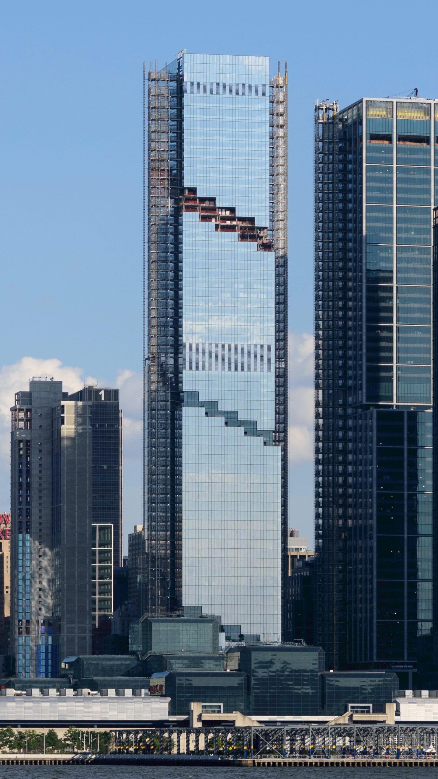 The Spiral office tower rising in Hudson Yards, Manhattan, with its stepped landscaped terraces