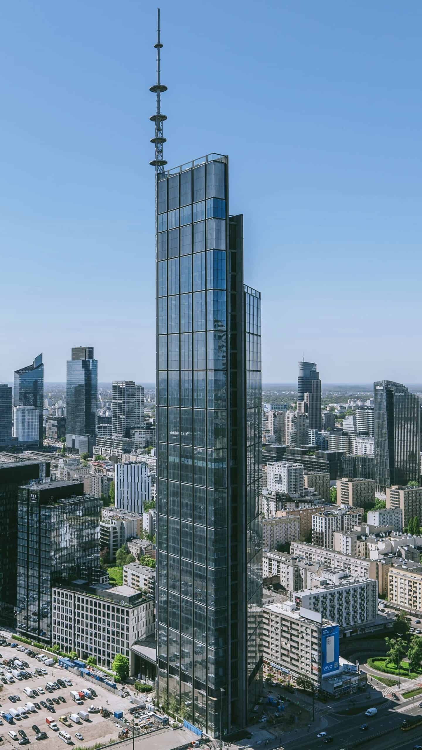 Varso Tower rising above central Warsaw, the tallest building in the European Union