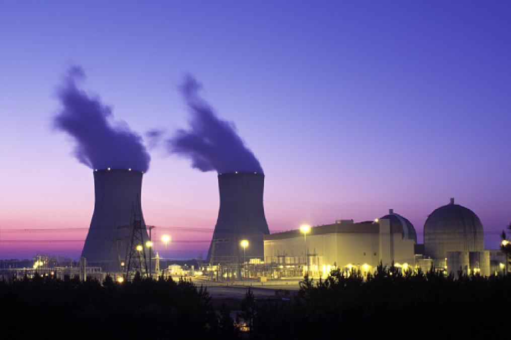 Plant Vogtle nuclear station with cooling towers near Waynesboro, Georgia