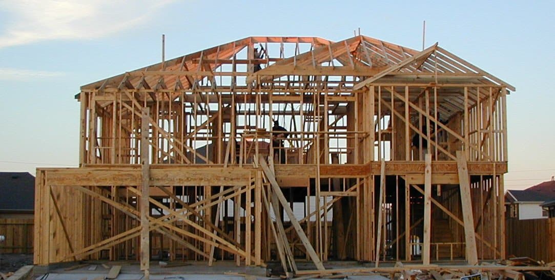 Wood-framed single-family house under construction