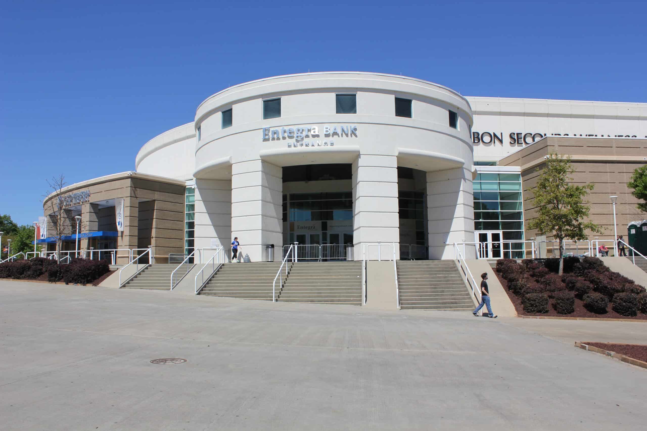 Exterior of Bon Secours Wellness Arena in downtown Greenville, South Carolina