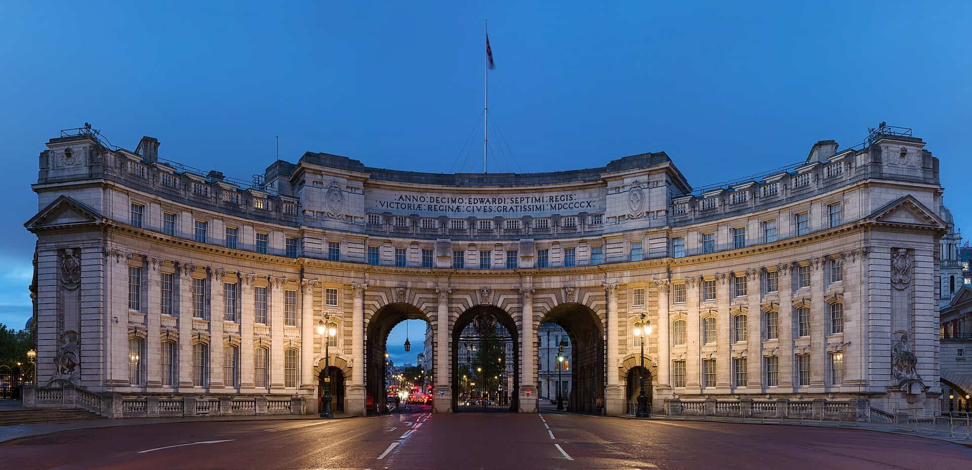 Admiralty Arch at dusk seen from The Mall in London
