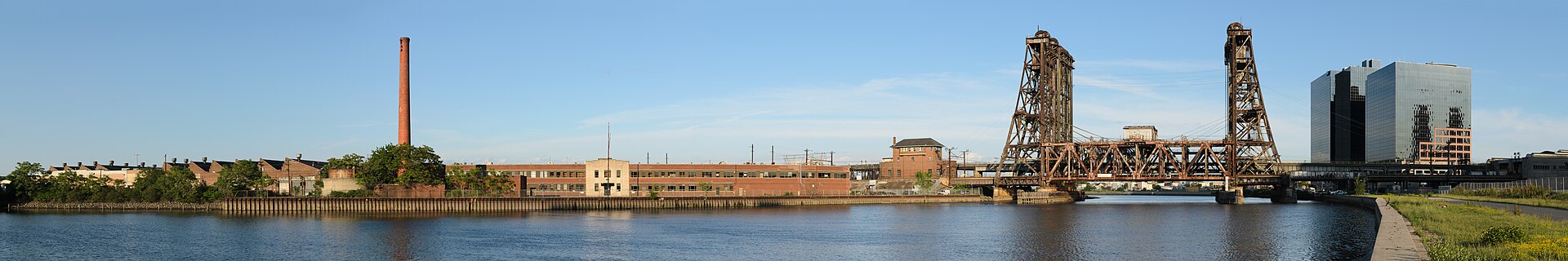 Amtrak's Dock Bridge lift spans crossing the Passaic River between Newark and Harrison, New Jersey