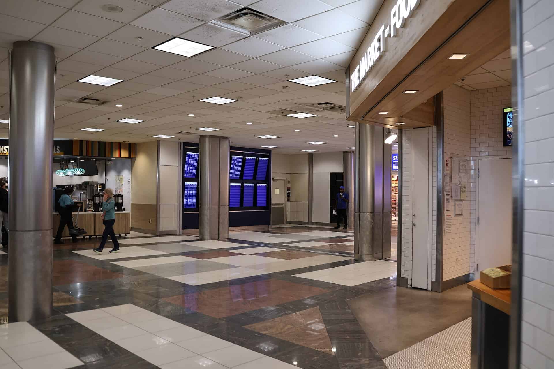 Passenger circulation and gate area inside Concourse D at Hartsfield-Jackson Atlanta International Airport