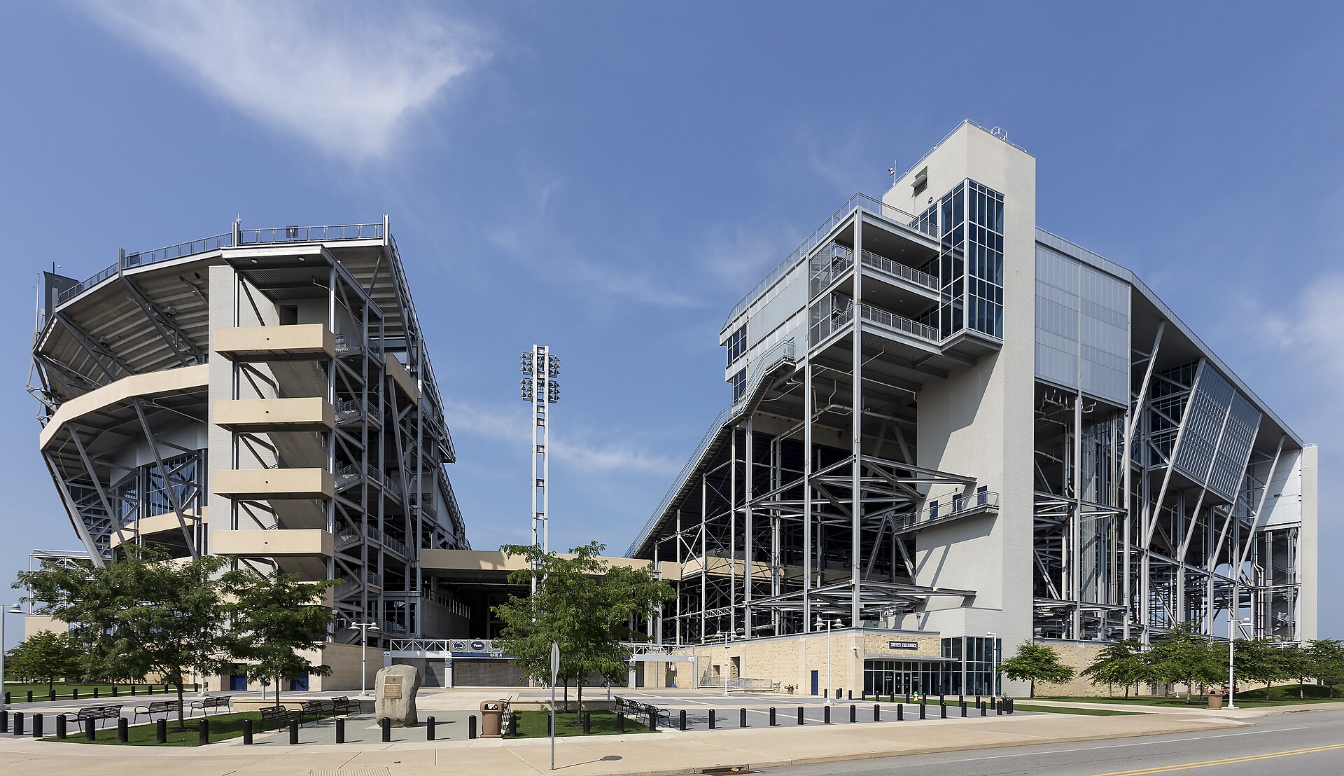 Beaver Stadium at Penn State University Park, showing the bowl and upper deck structure from outside the concourse