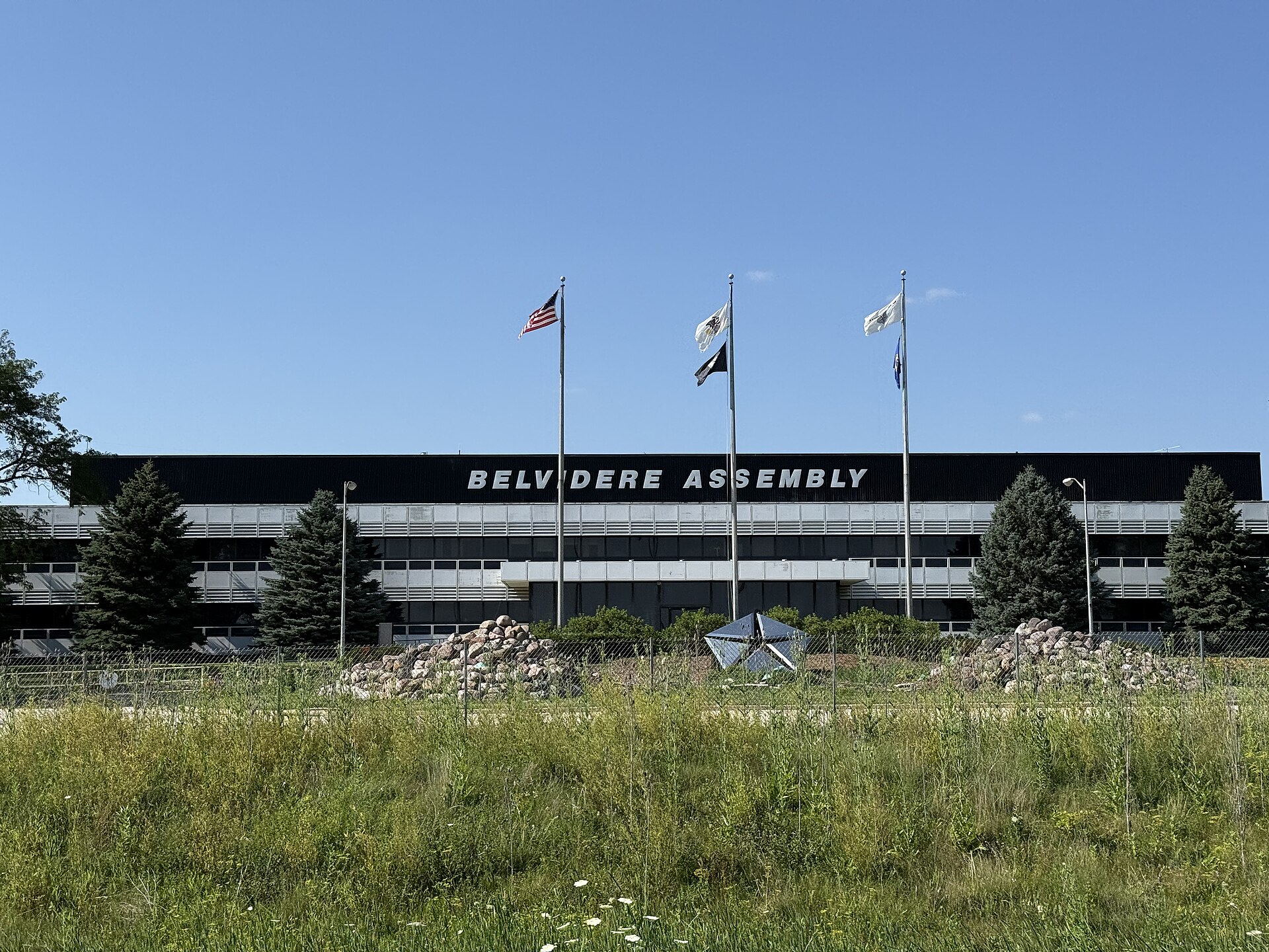 Exterior of the Stellantis Belvidere Assembly Plant in Belvidere, Illinois