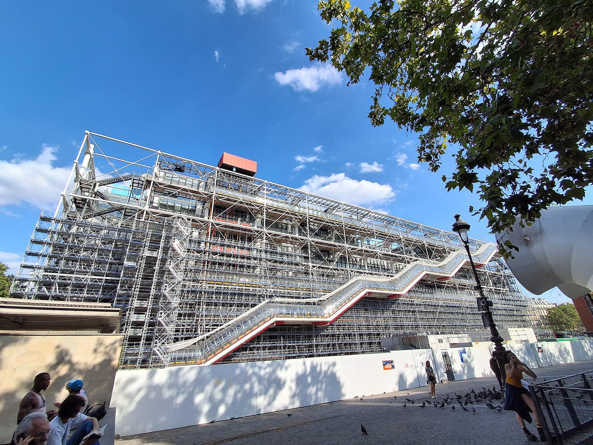 The Centre Pompidou in Paris behind renovation hoarding and scaffolding in 2026