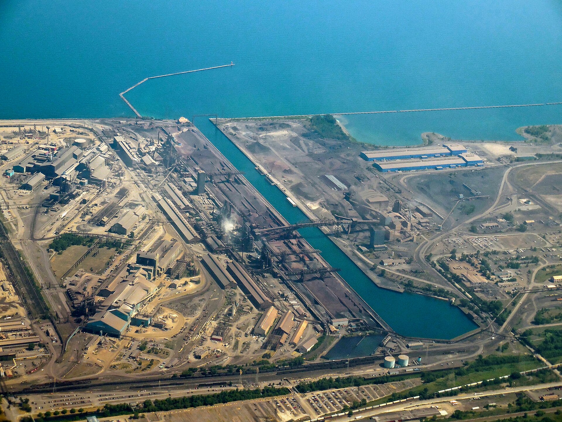 Aerial view of the U. S. Steel Gary Works integrated steel mill on the Lake Michigan shore in Gary, Indiana