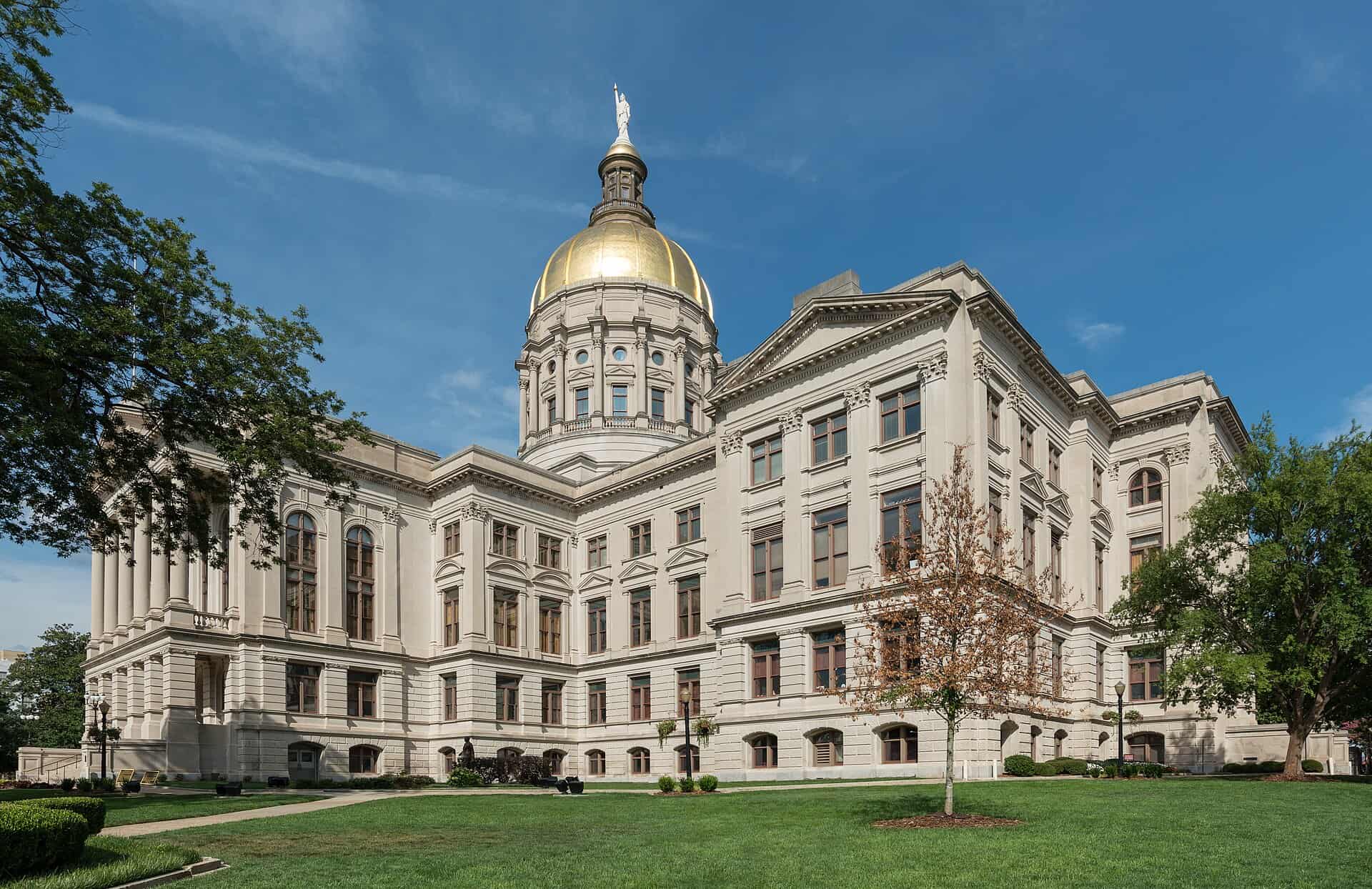 West elevation of the Georgia State Capitol in Atlanta with its gold-leafed dome