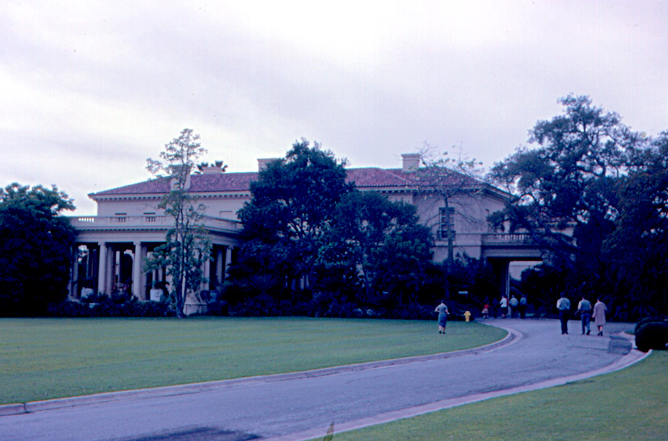 The Huntington Library building in San Marino, California, seen across its lawn