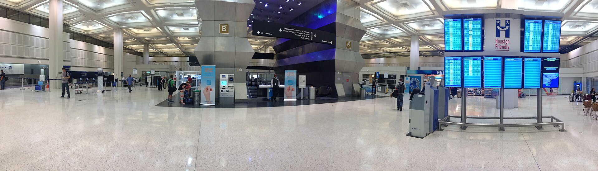 Concourse and flight information displays inside Terminal B at George Bush Intercontinental Airport