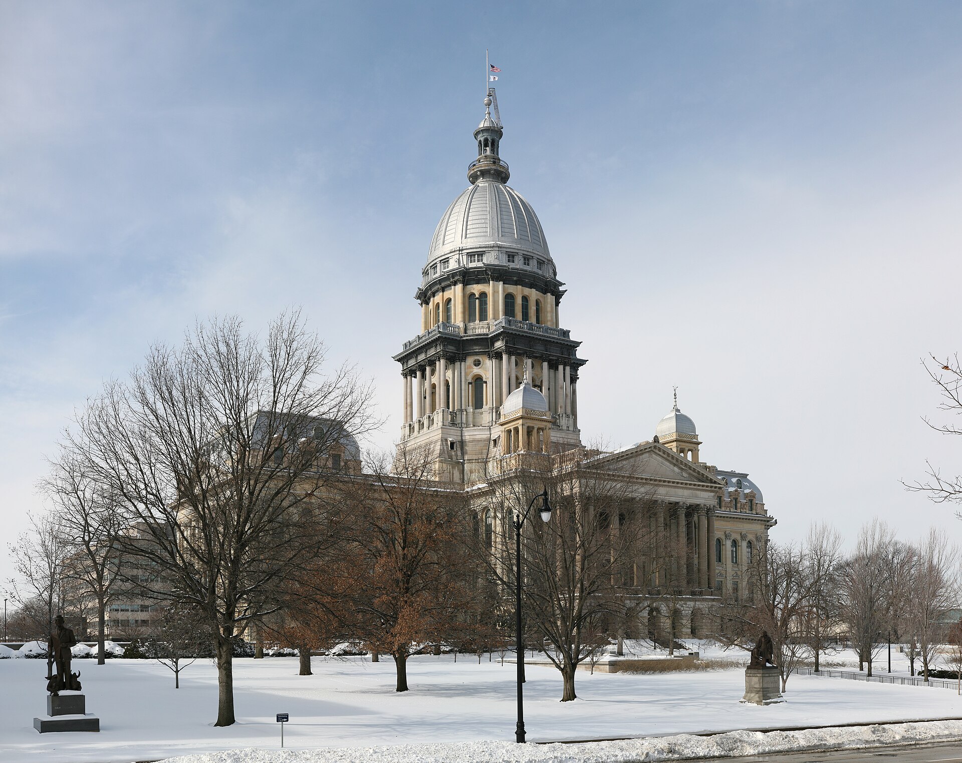 The Illinois State Capitol dome and west facade in Springfield