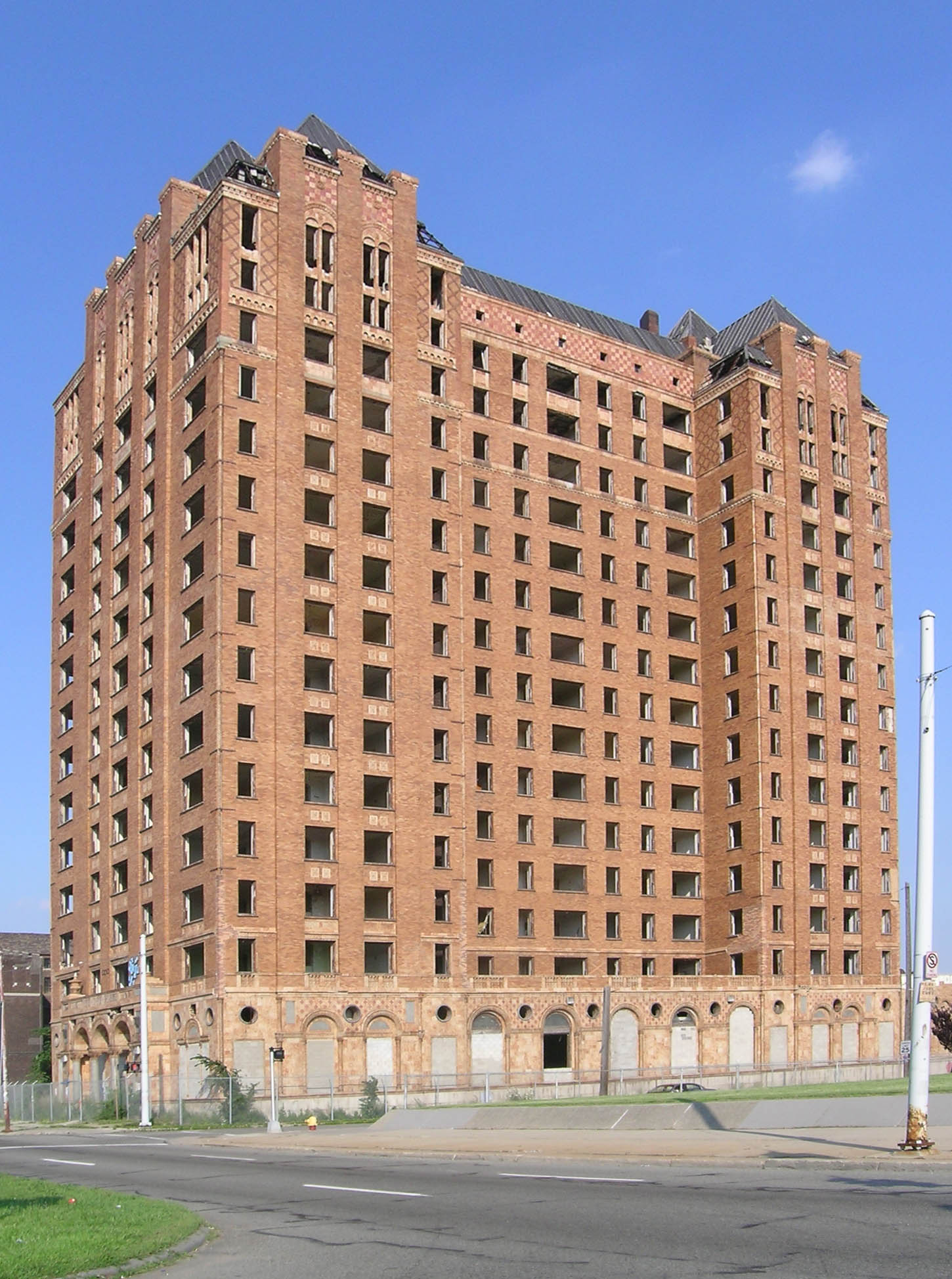 The 15-story Art Deco Lee Plaza tower on West Grand Boulevard in Detroit
