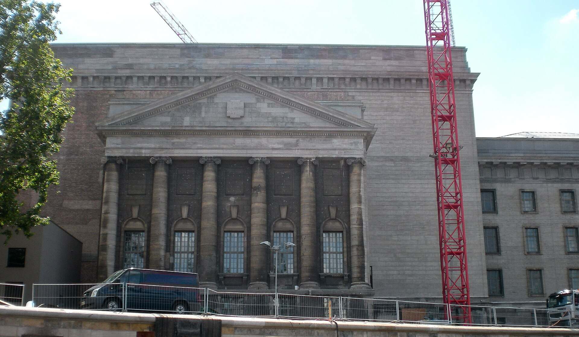 The Pergamonmuseum on Berlin Museum Island with a construction crane during refurbishment