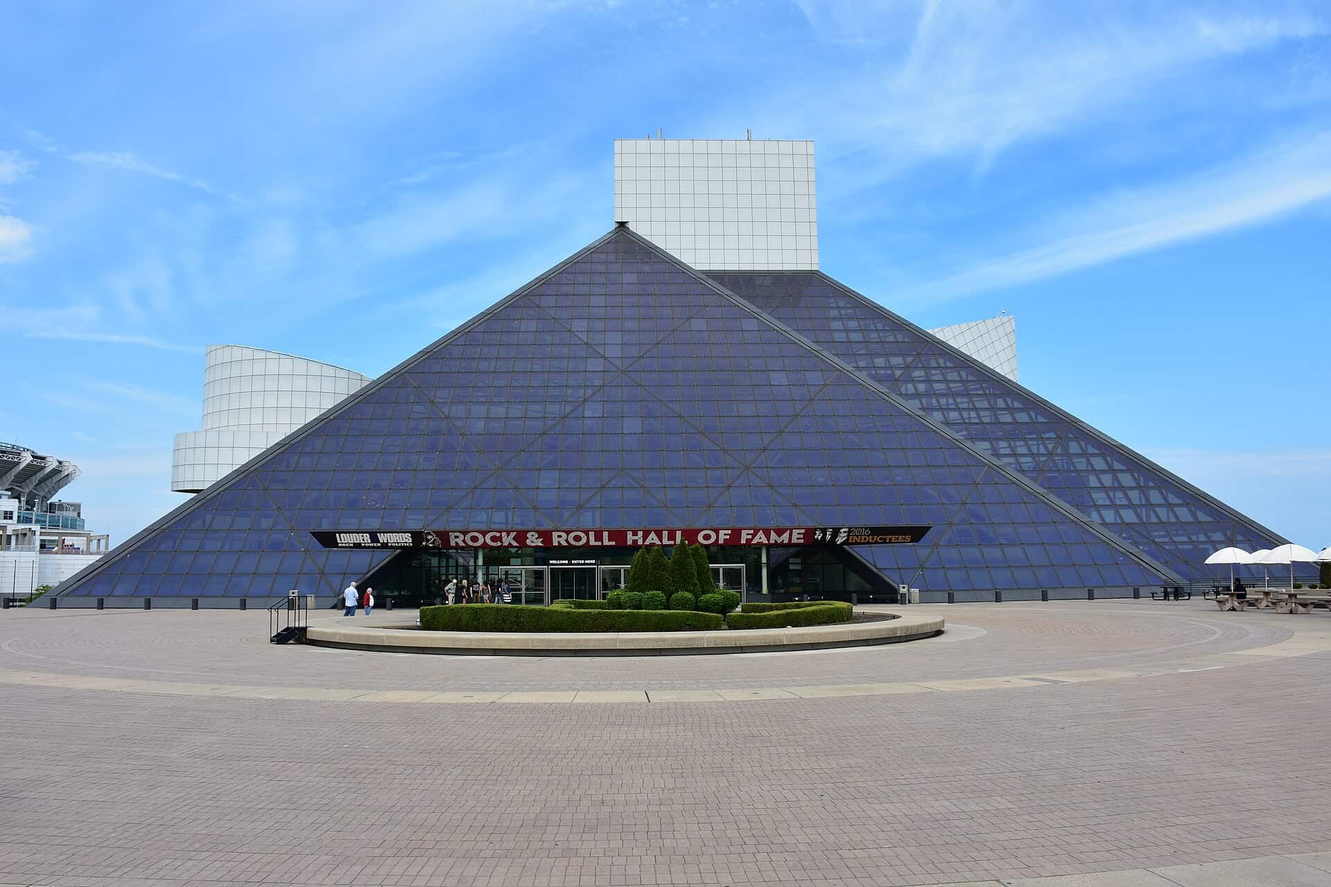 I. M. Pei's glass pyramid at the Rock and Roll Hall of Fame on the Cleveland lakefront