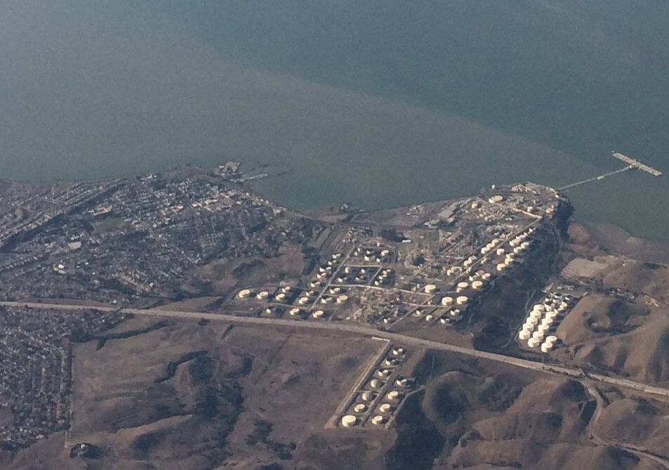 Tank farm and marine terminal of the Rodeo refinery on San Pablo Bay in Contra Costa County, California
