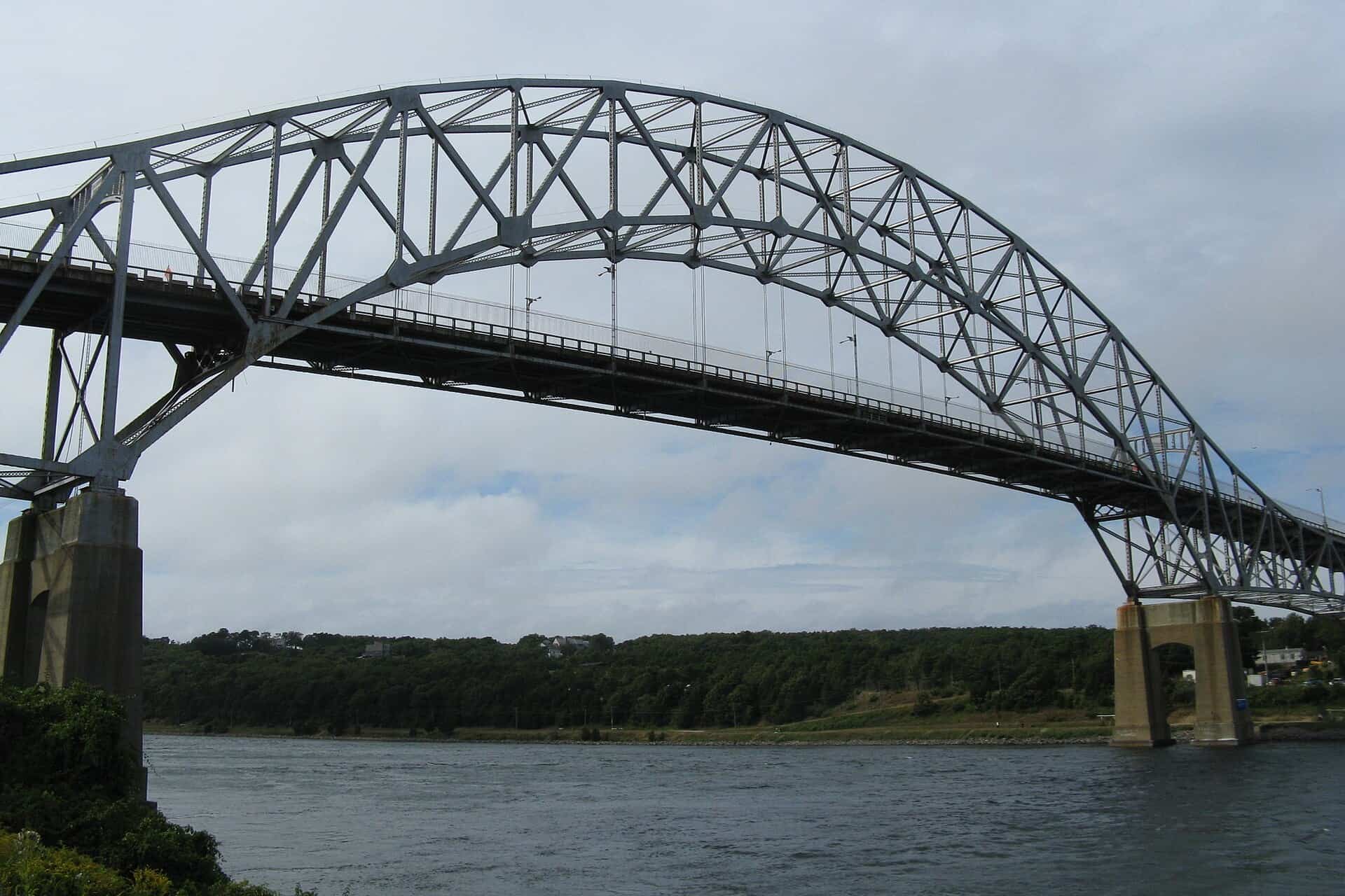 The 1935 Sagamore Bridge steel arch spanning the Cape Cod Canal in Massachusetts