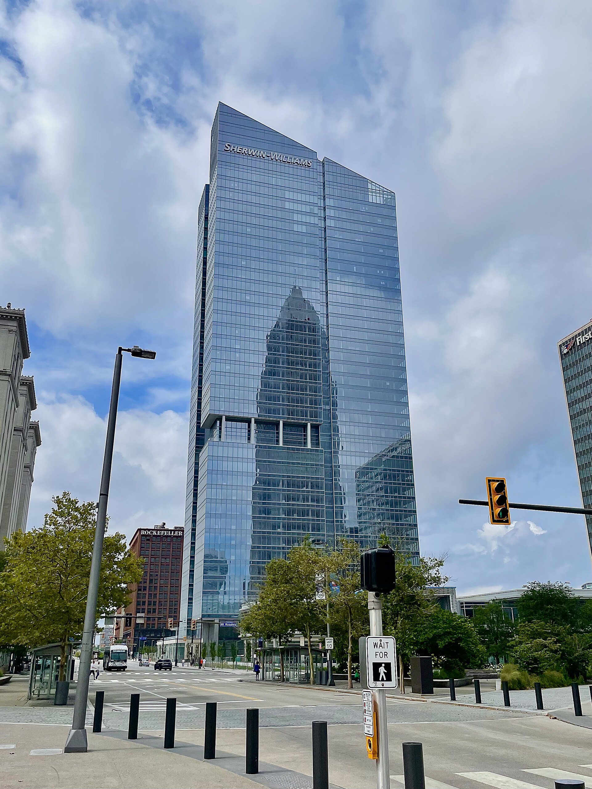 The completed 36-story Sherwin-Williams global headquarters tower in downtown Cleveland
