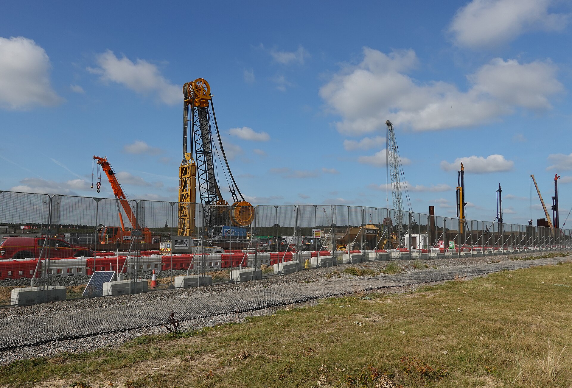 Earthworks and site infrastructure at the Sizewell C construction site in Suffolk