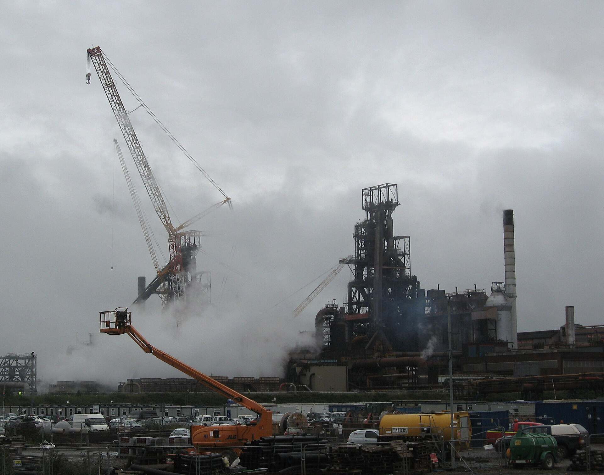 Blast furnace, cranes and steam at the Tata Steel Port Talbot steelworks in South Wales