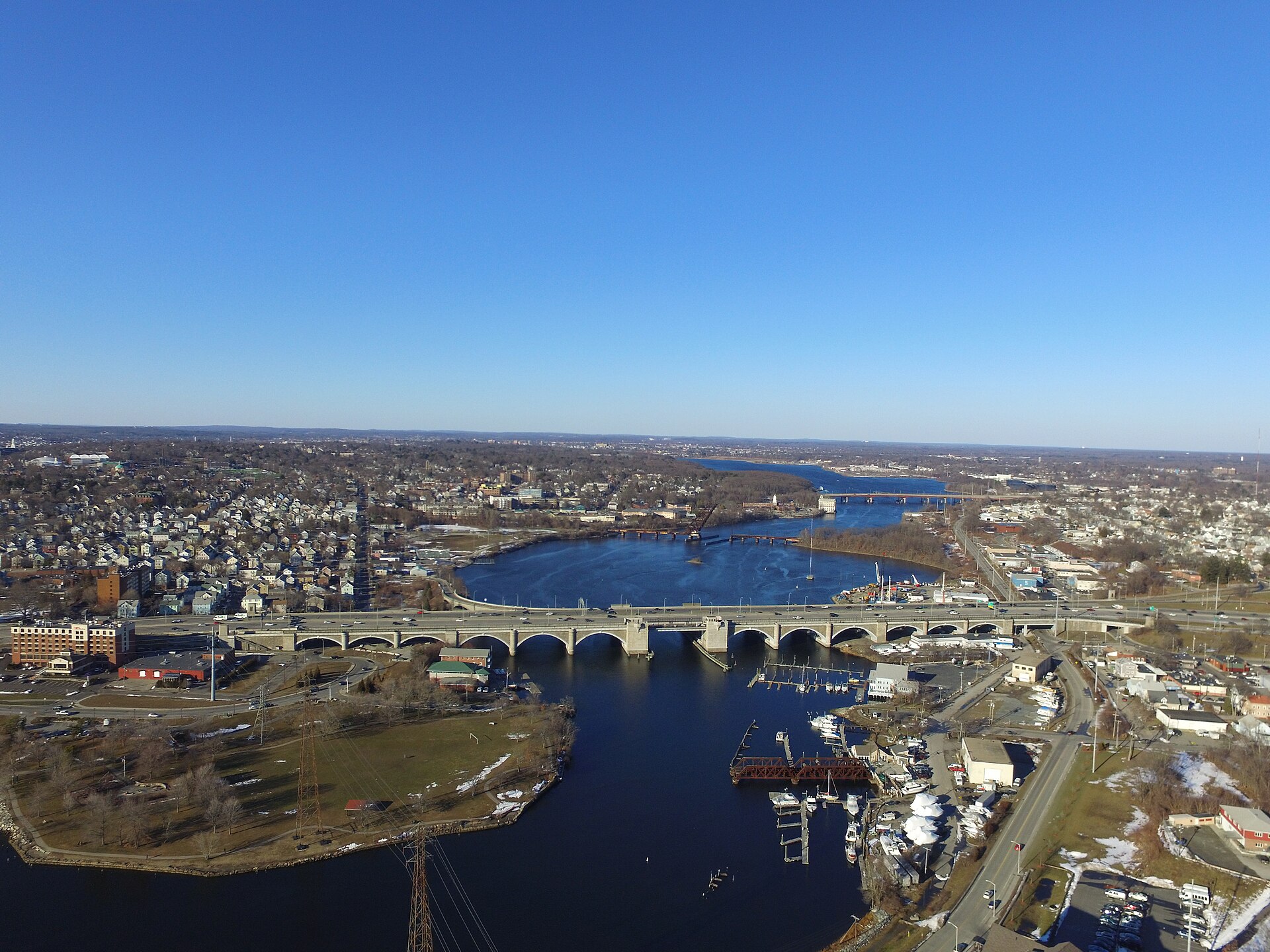 The Washington Bridge carrying Interstate 195 over the Seekonk River between Providence and East Providence, Rhode Island